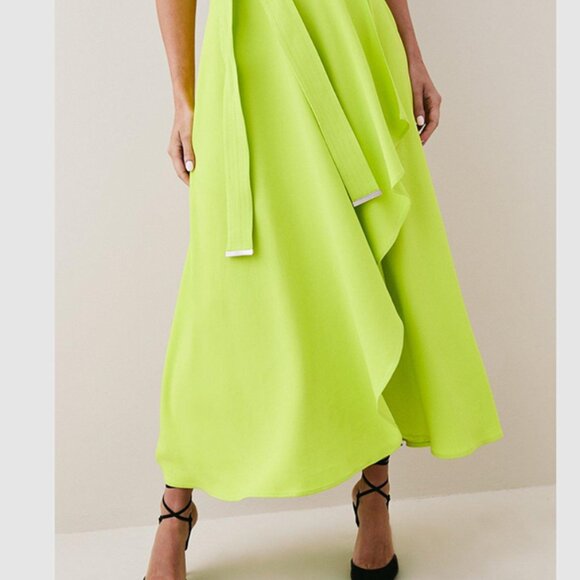 Karen Millen Petite Compact Viscose Tailored Waterfall Midi Dress Lime Size 4 - Picture 4 of 13